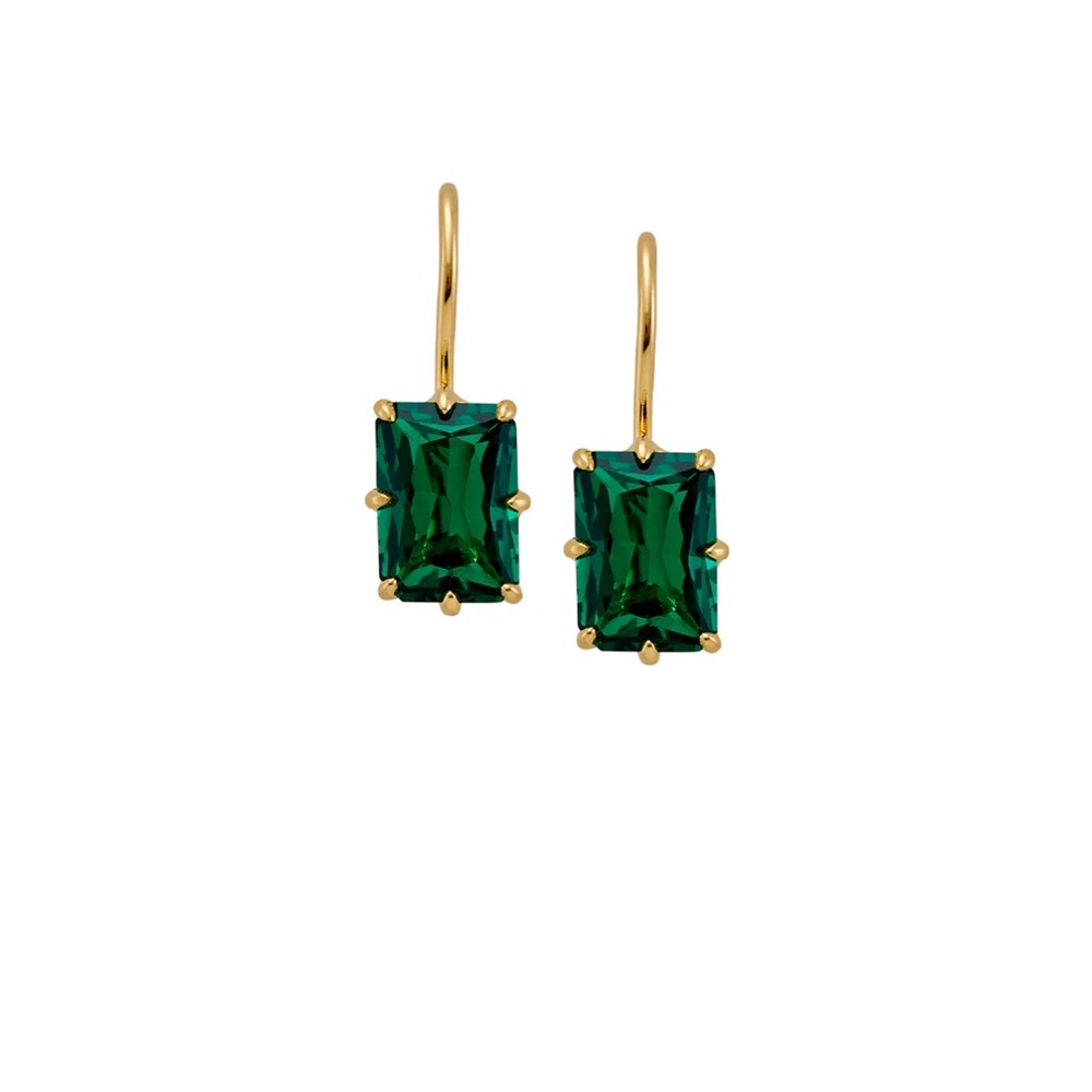 Emerald Green Crystal Drop Earrings - Gold Tone